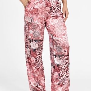 Guess Pink Floral & Animal Print Wide-Leg Pants